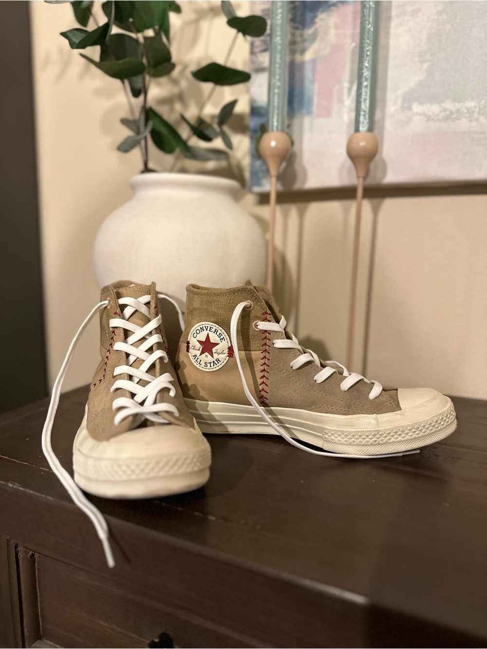 Converse High Top Sneakers in Tan and White